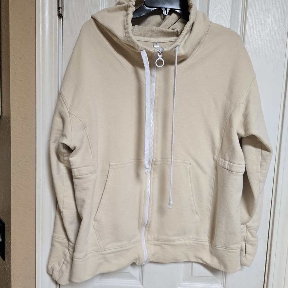 Fabletics Full Zip Hoodie Jacket Athleisure Pockets Cream/beige Size Medium